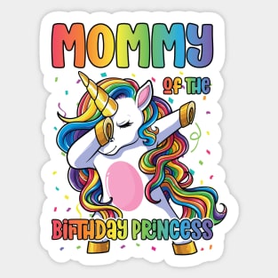 Mommy of the Birthday Princess Dabbing Unicorn Girl Sticker